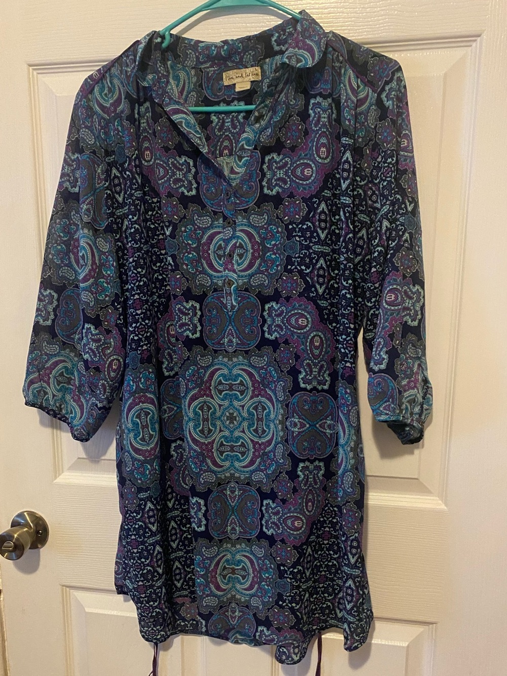 live and let live Navy Blue Paisley Tunic with Teal & Purple Accents
